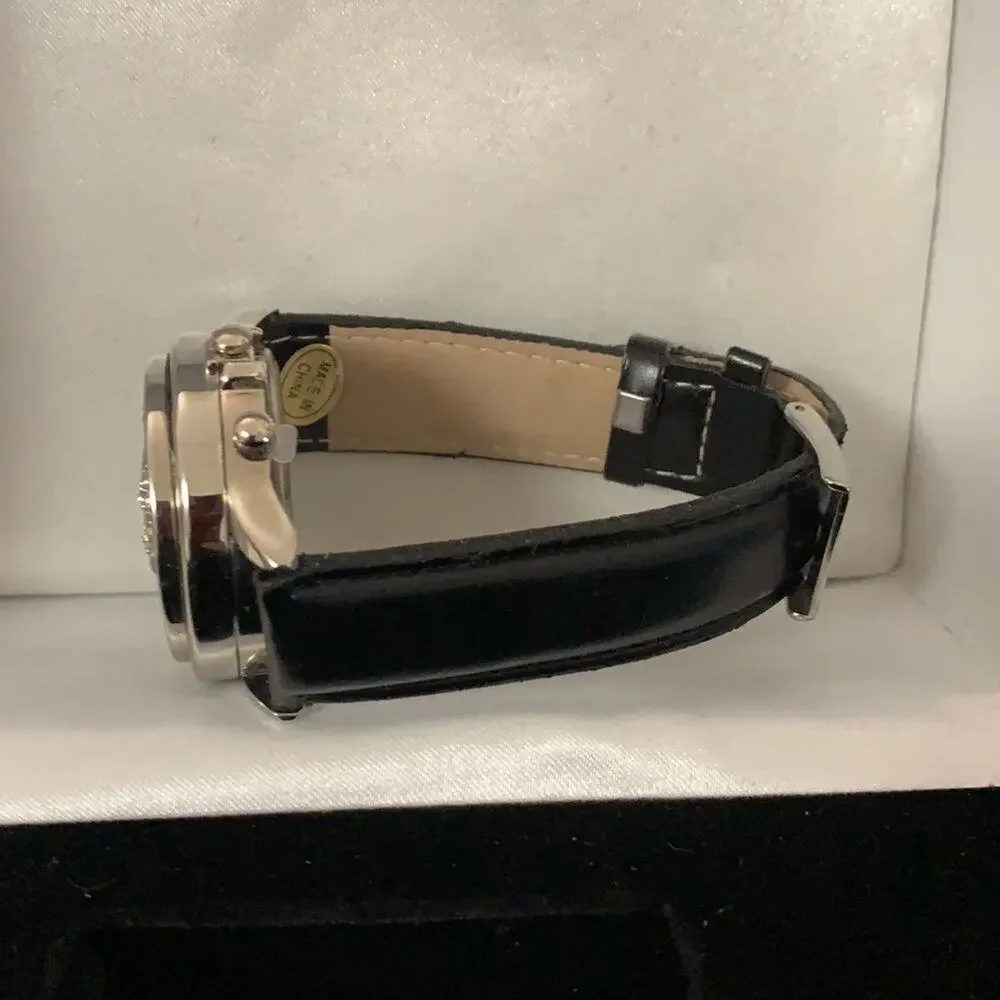NWOT FRED BELAY UNISEX WATCH GENUINE LEATHER‎ BAND DIAMONDS DETAILS